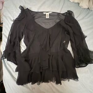 Diane von Furstenburg Black Ruffled Women's Top